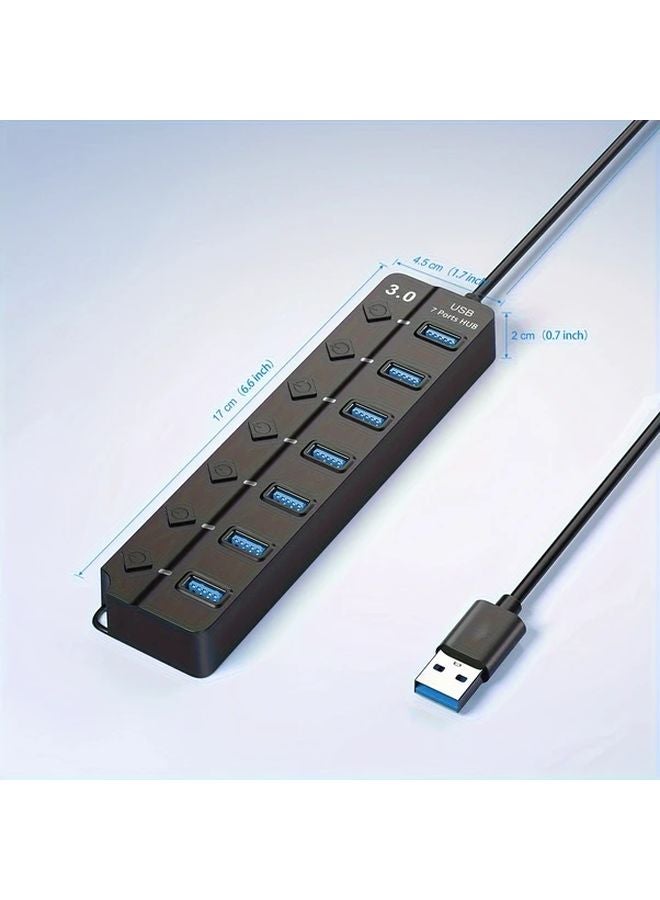 7 منفذ USB 3.0 Hub مع مفاتيح طاقة فردية وسرعة 5 جيجابت في الثانية لأجهزة الكمبيوتر المحمولة وPS5 وXbox - Image 2